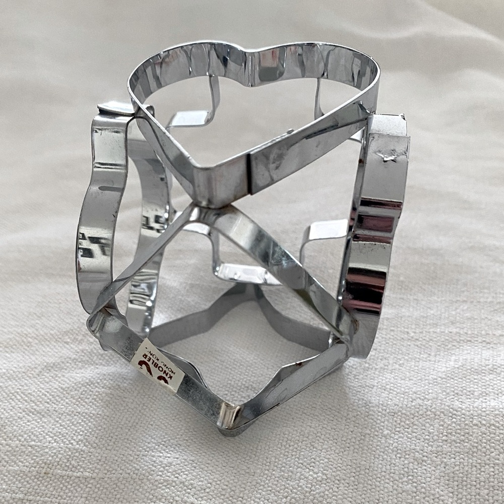 Vintage Christmas cookie cutter -6 sided chrome plate - card shaped -Knobler